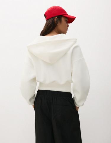 Zip-up hooded sweatshirt with sash — Cream 2
