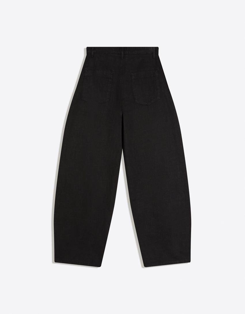 Super baggy linen trousers-Black