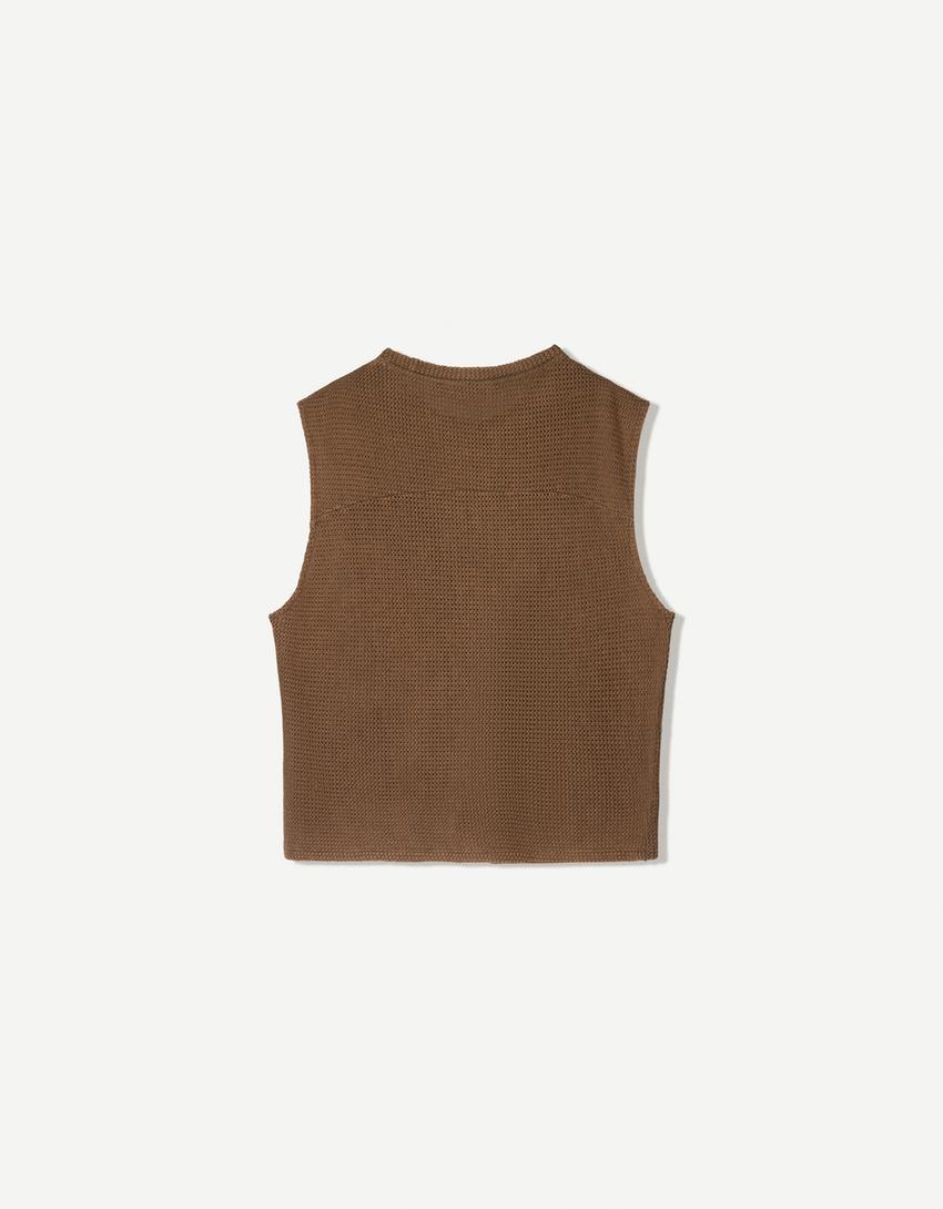 Tricou boxy fără mâneci-Maro-5