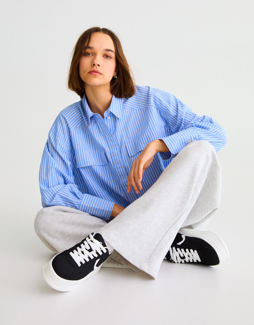 حذاء رياضي بنعل عال متباين-أسود-1