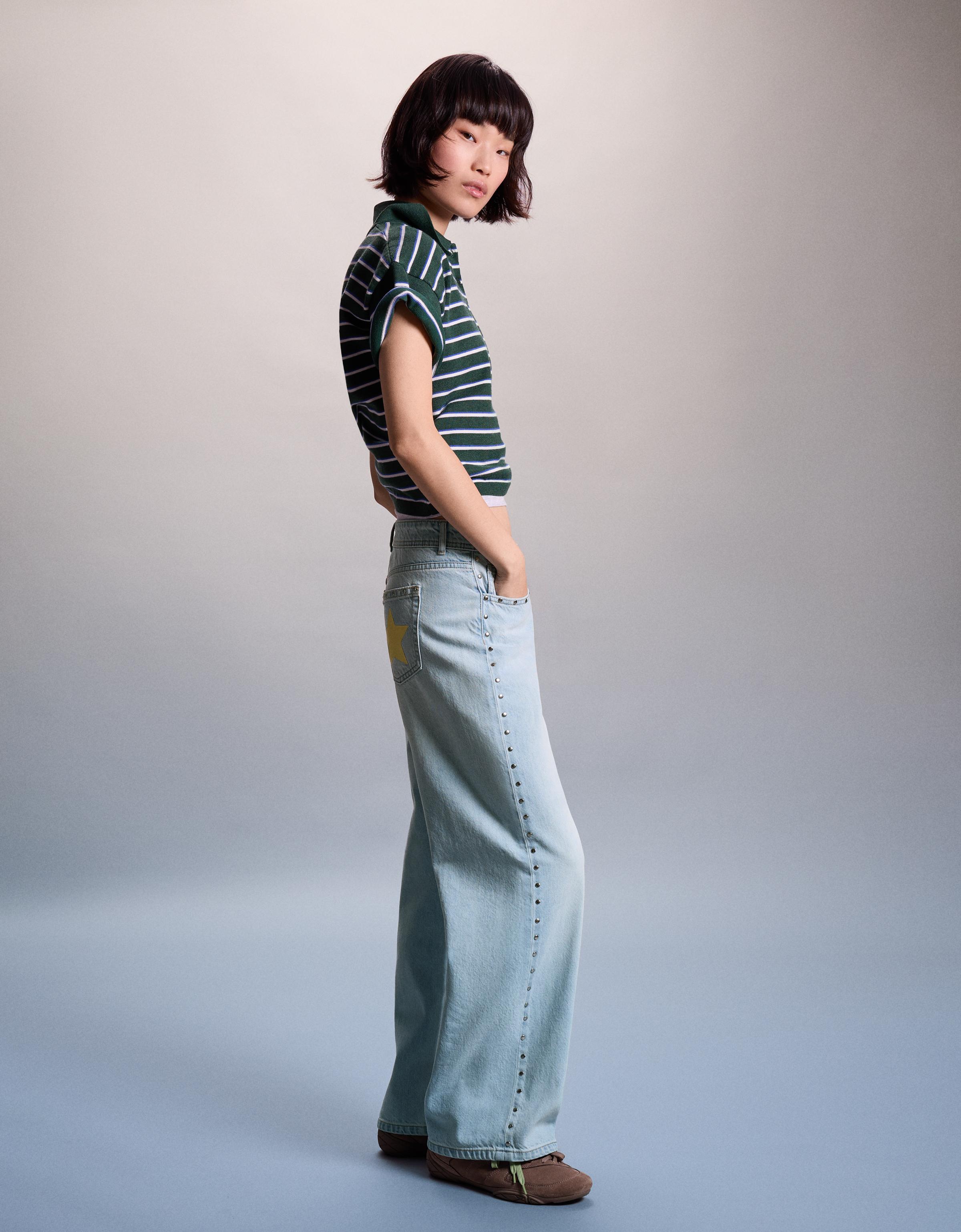 Düşük bel zımbalı baggy fit jean - Görsel 24