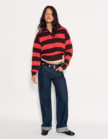 Button-up boxy polo collar jumper — Brown 3