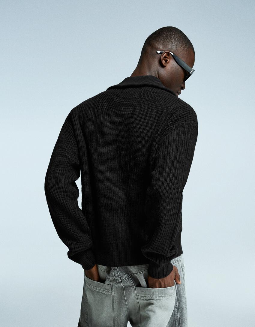 Veste zippée brodée-Noir