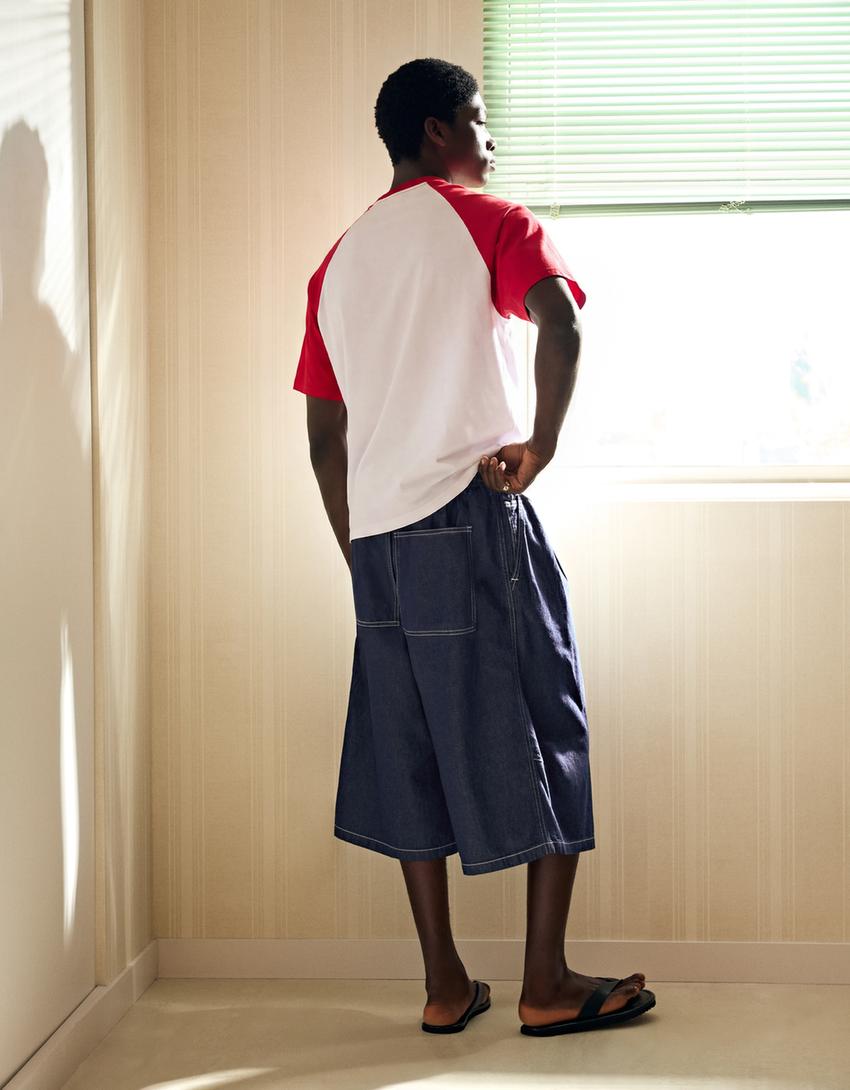 Bermuda parachute en jean-Marine