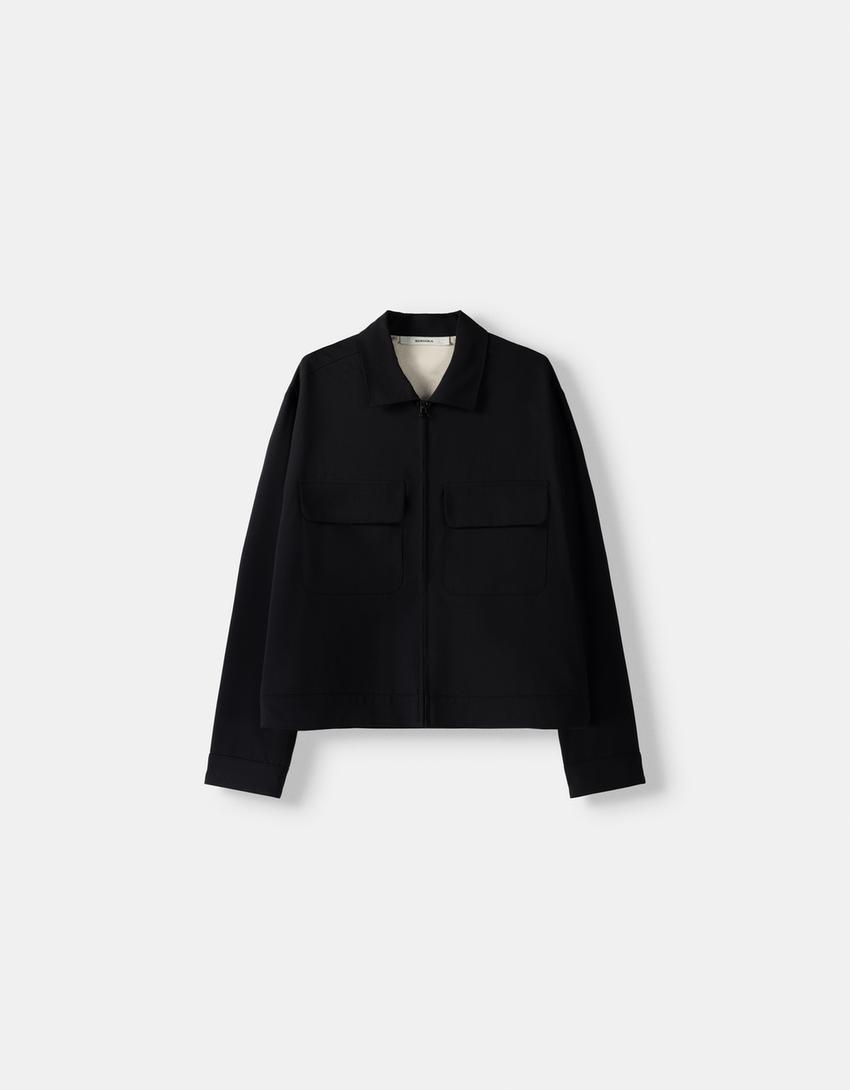 Surchemise fermeture Éclair mélange de laine-Noir-4