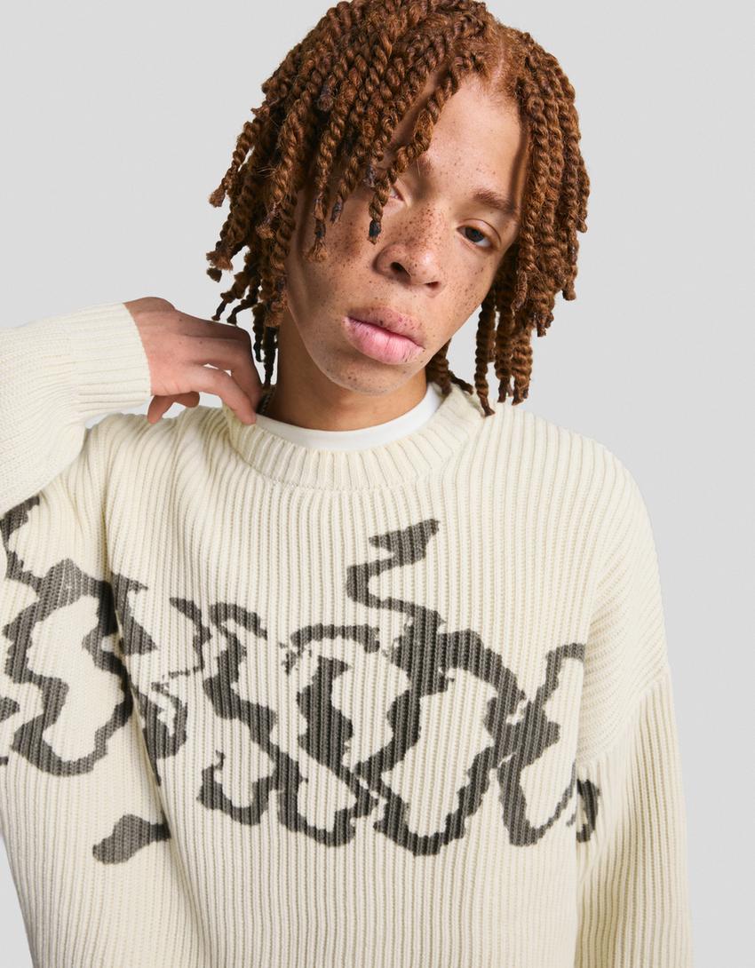 Pull imprimé-Blanc cassé