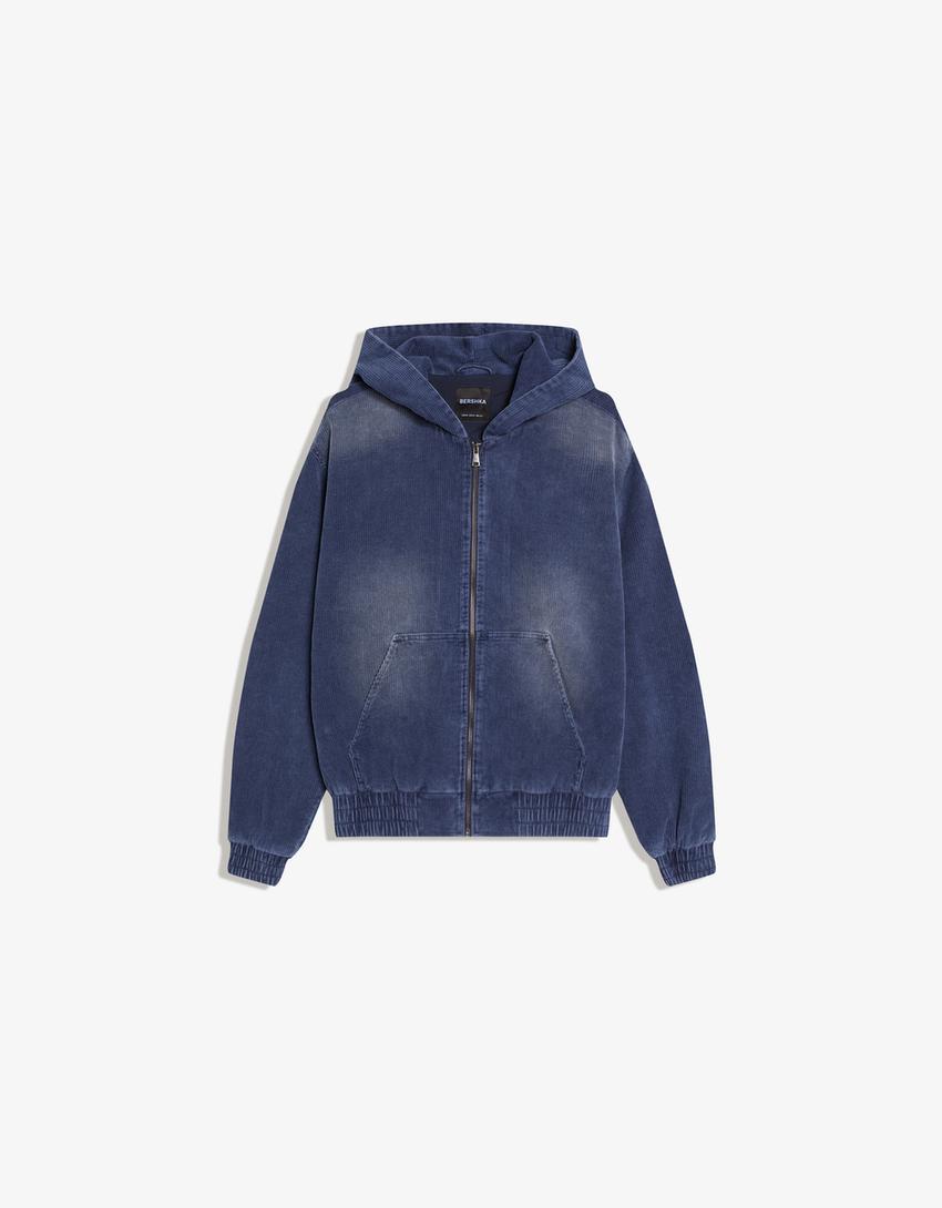 Cazadora boxy pana capucha-Azul oscuro