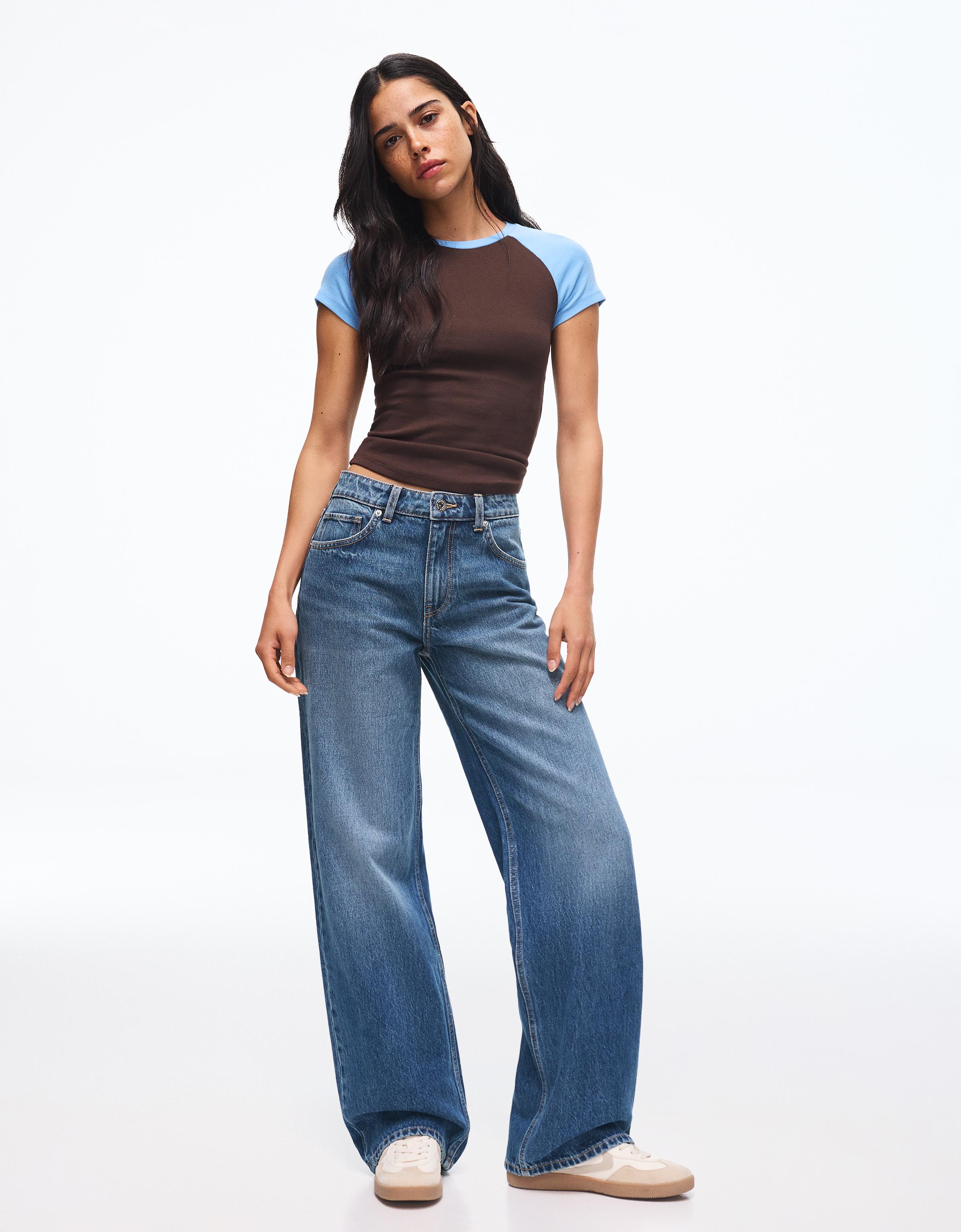 High-waist wide straight-leg jeans — Blue