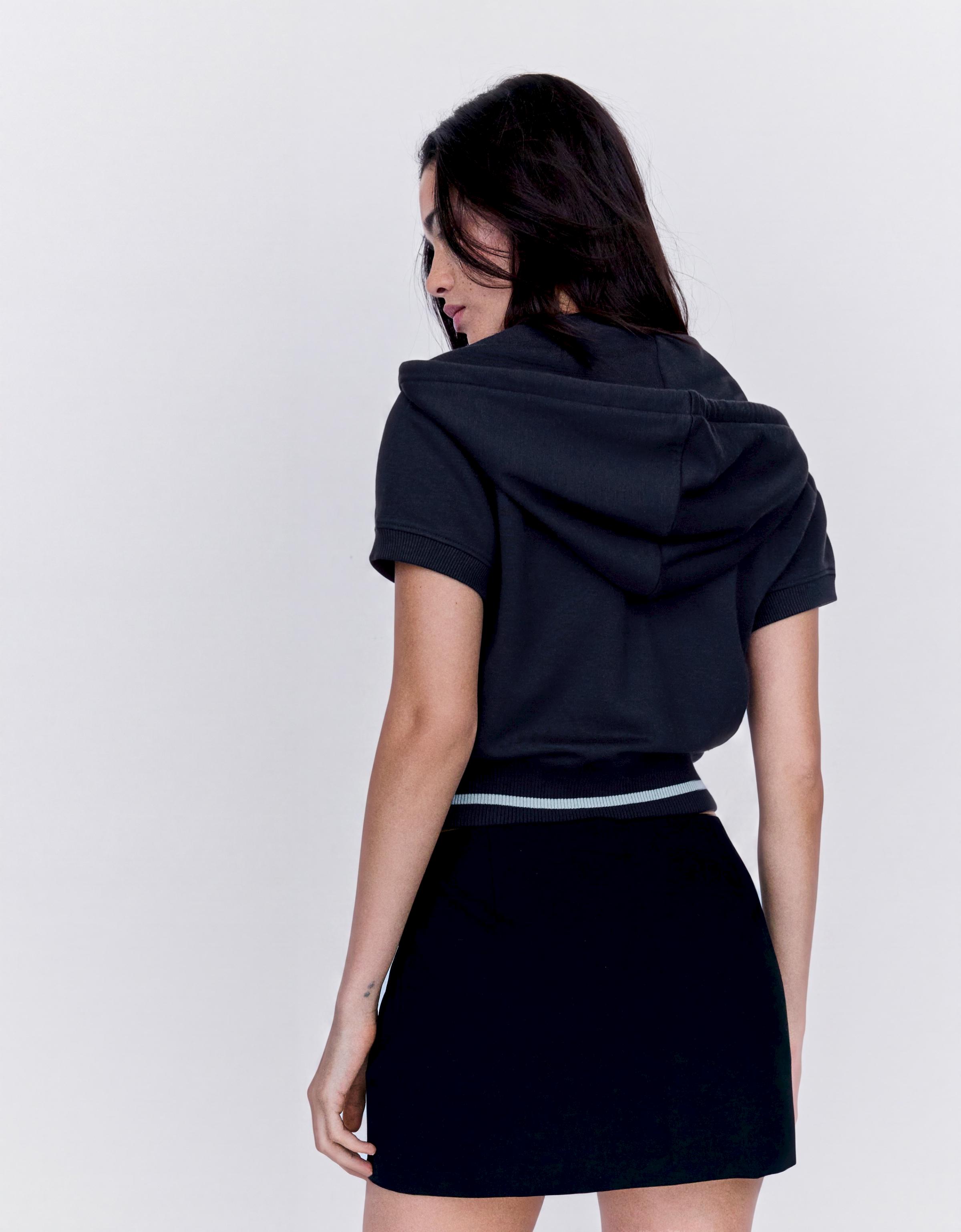 Short-sleeved hooded zip-up sweatshirt — Navy