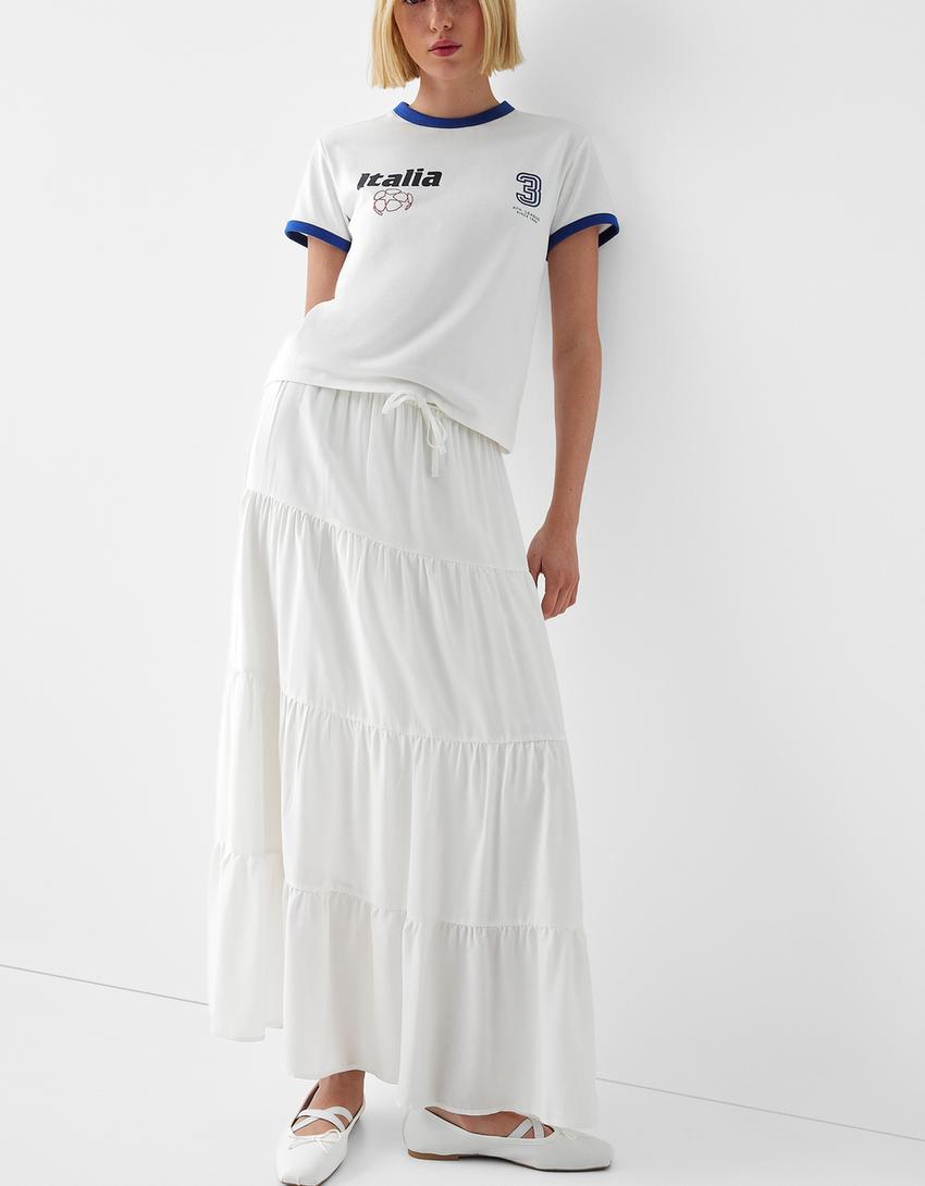 Beli lastikli midi etek-Beyaz-3