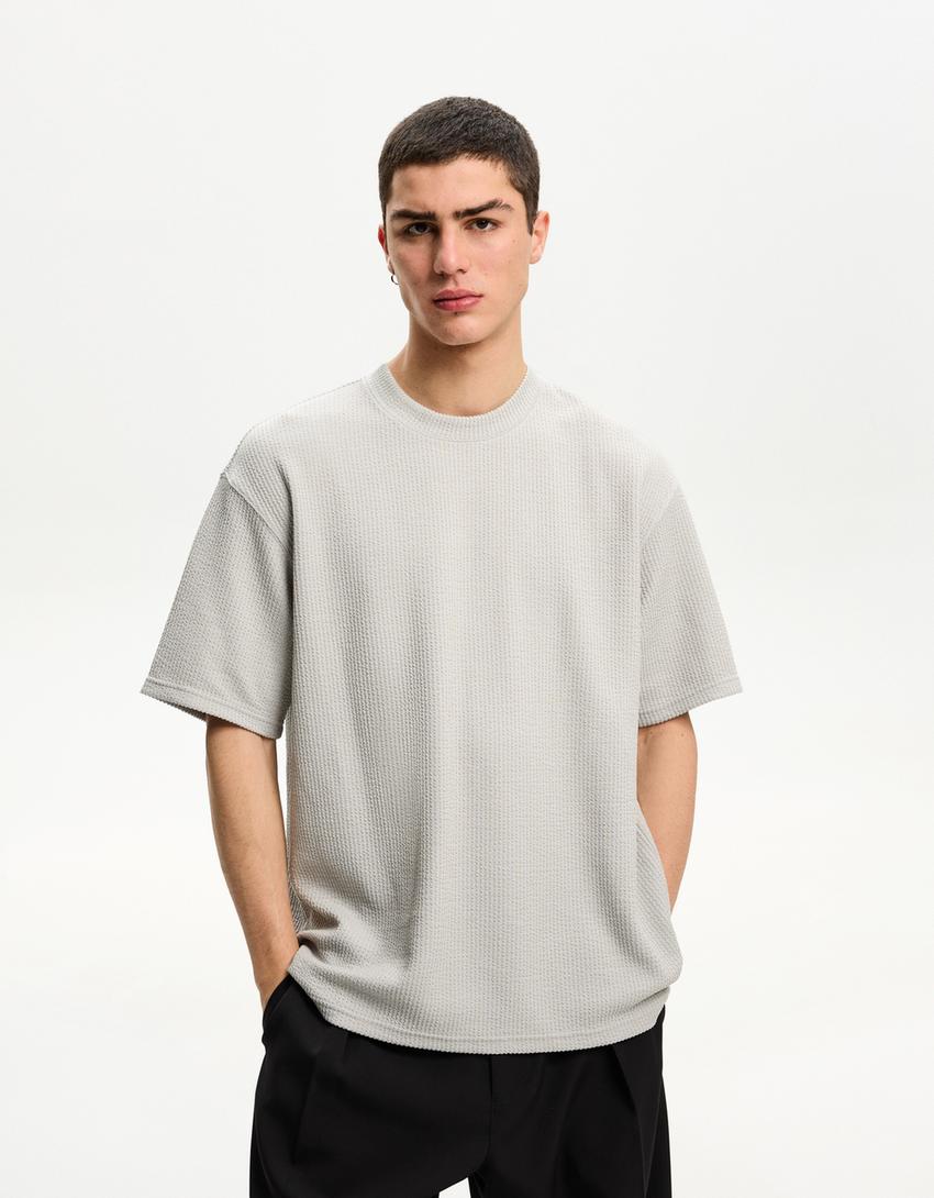 Short sleeve seersucker T-shirt-Grey