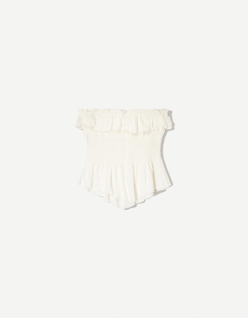 Top bandeau com textura e folho-Bege