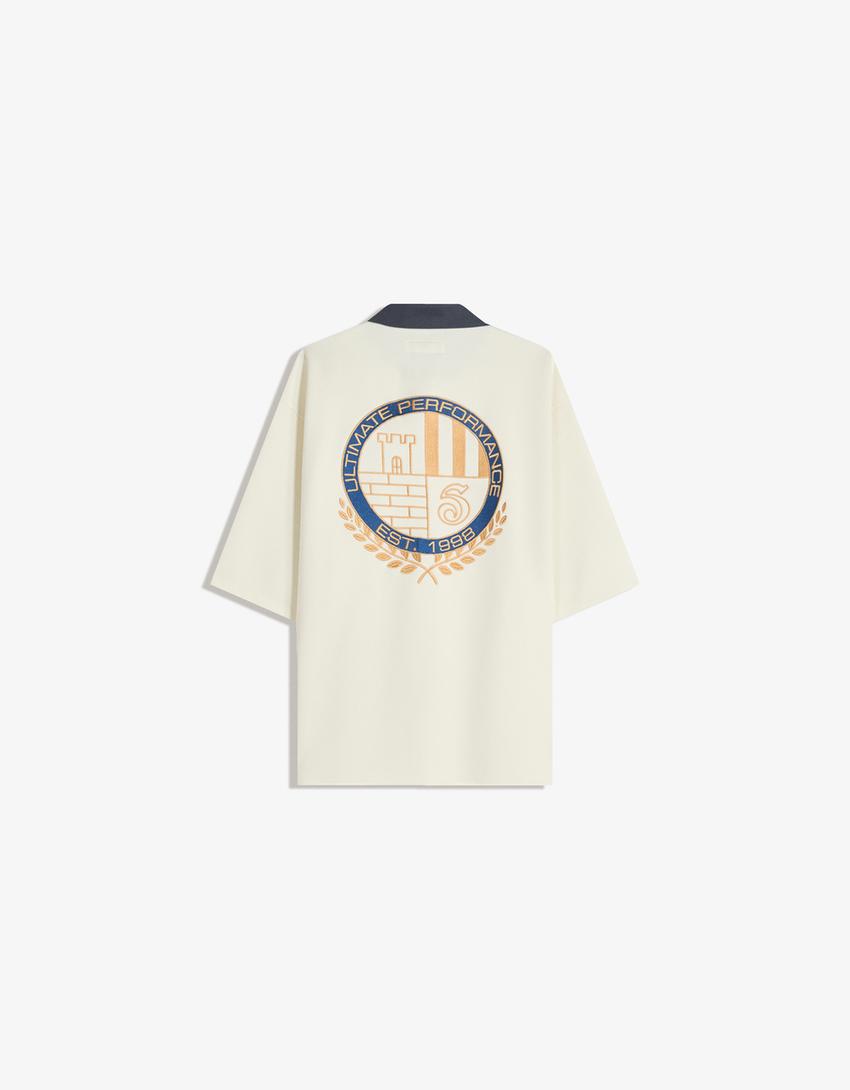 Camisa manga corta bordados-Crudo