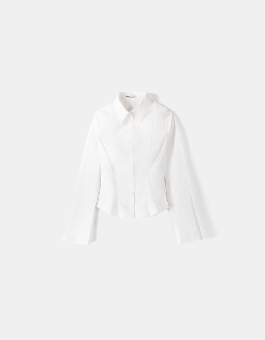Fitted shirt with flared long sleeves-White