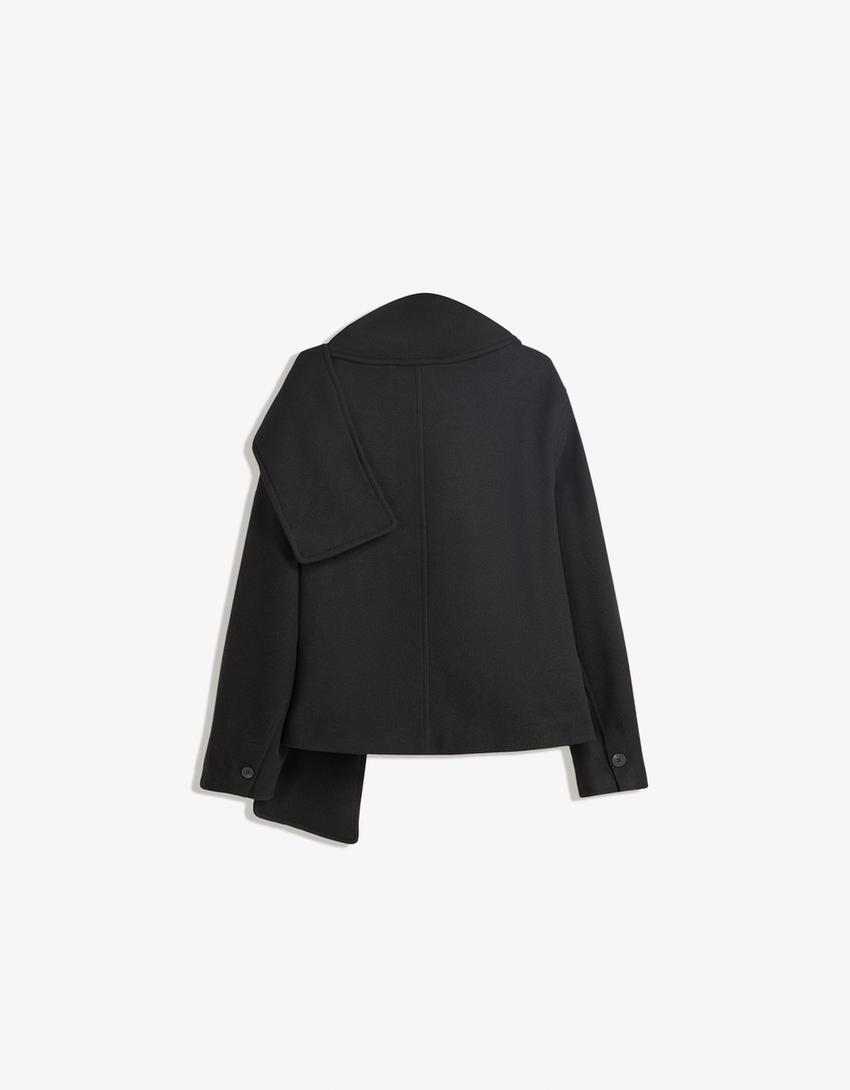 Soft jacket with scarf-Black