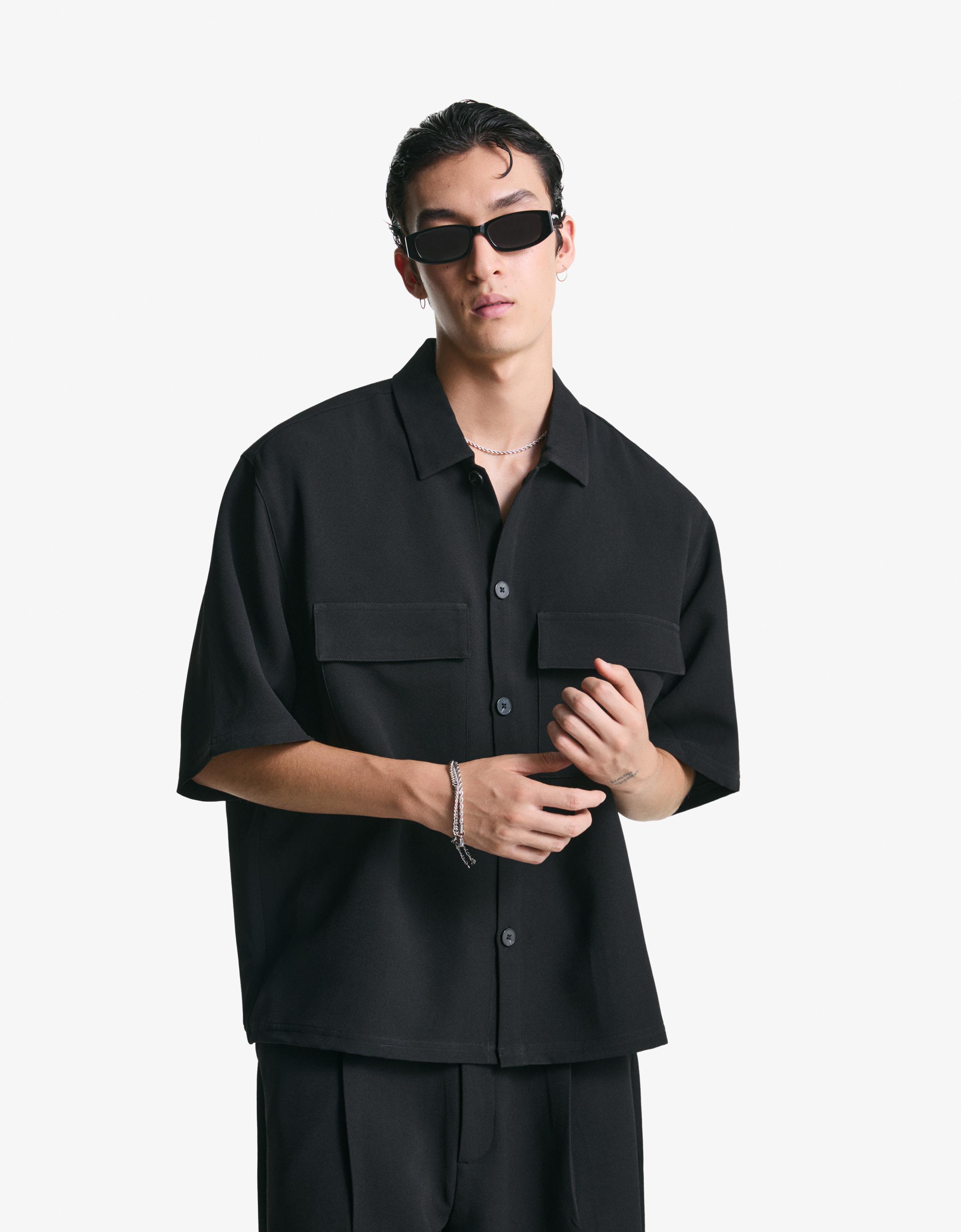 Bershka Tailored Hemd Mit Kurzen Ärmeln Herren Xs Schwarz