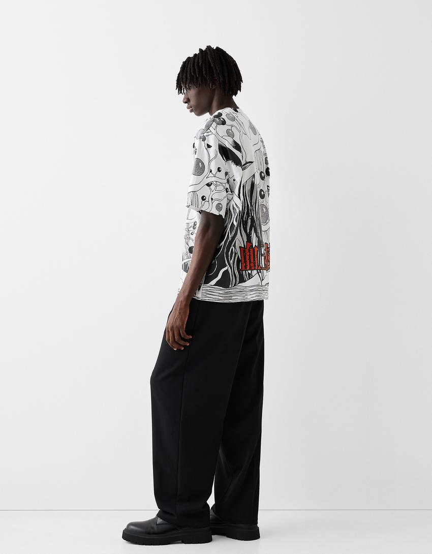 T-shirt manches courtes boxy fit imprimé Junji Ito Collection-Noir-1