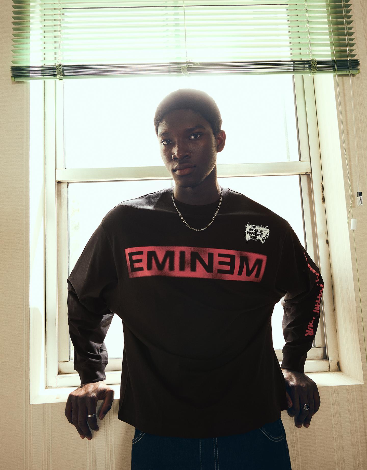 Bershka koszulka z długim rękawem eminem czarny