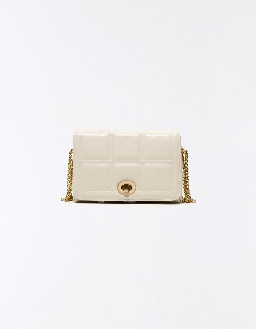 Mini padded leather effect bag-Cream