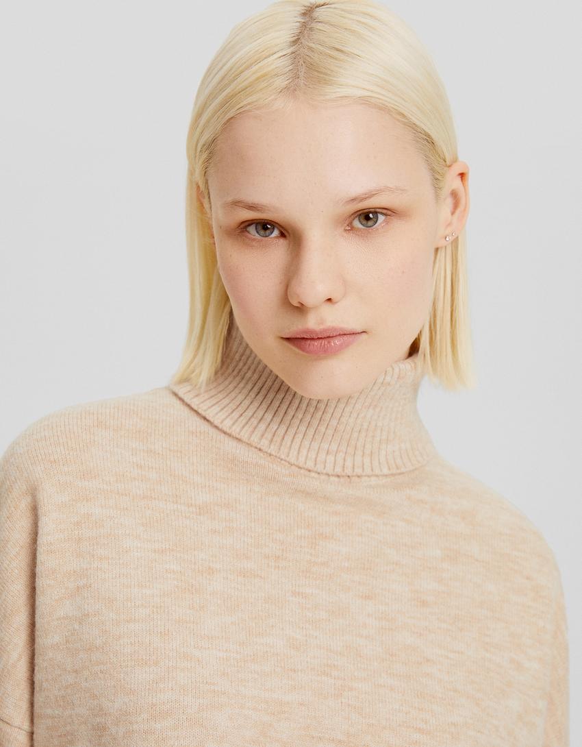 Pull rayé col roulé-Sable-2