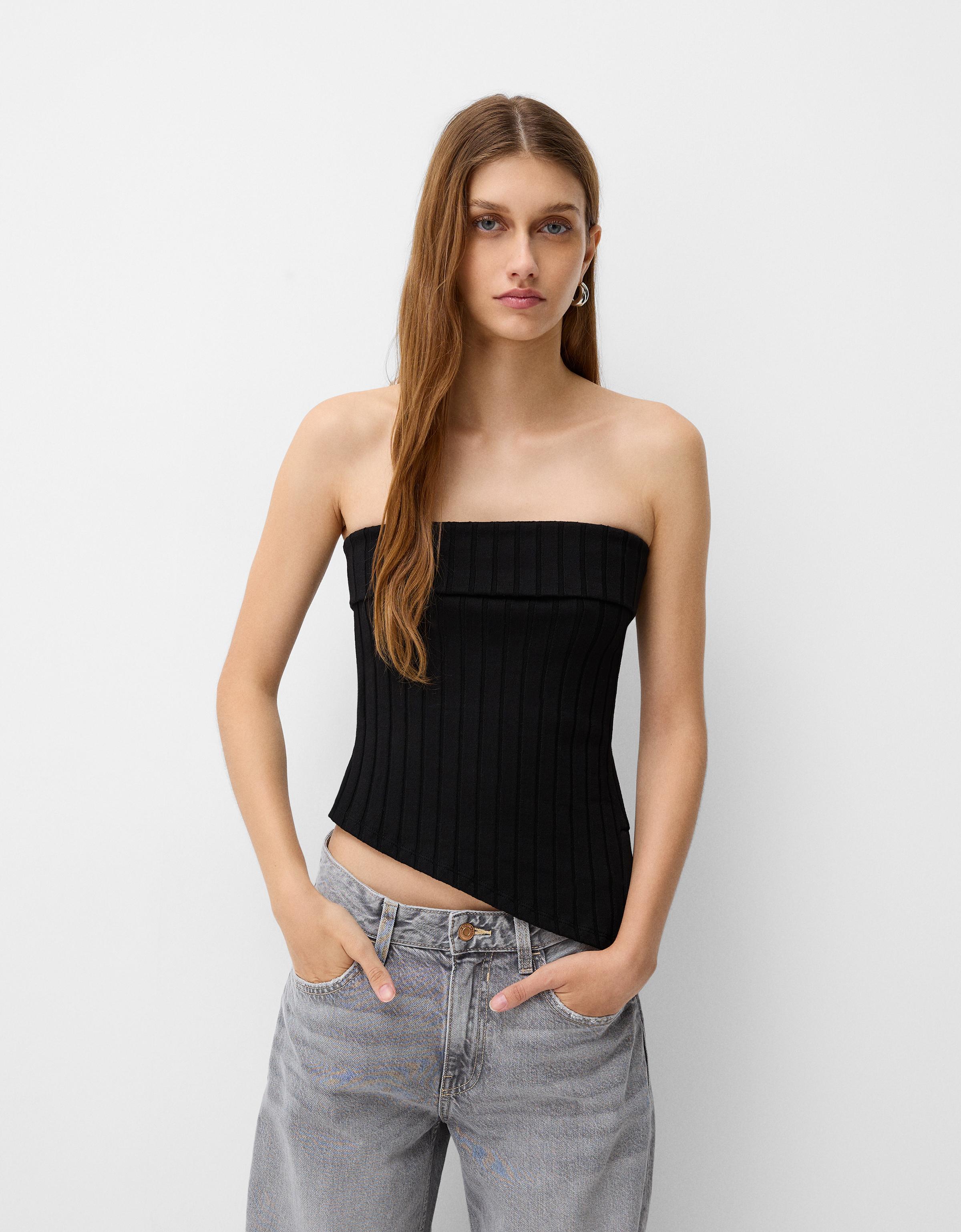 Bershka Bandeau-Top Mit Seitlichem Schlitz Damen L Schwarz