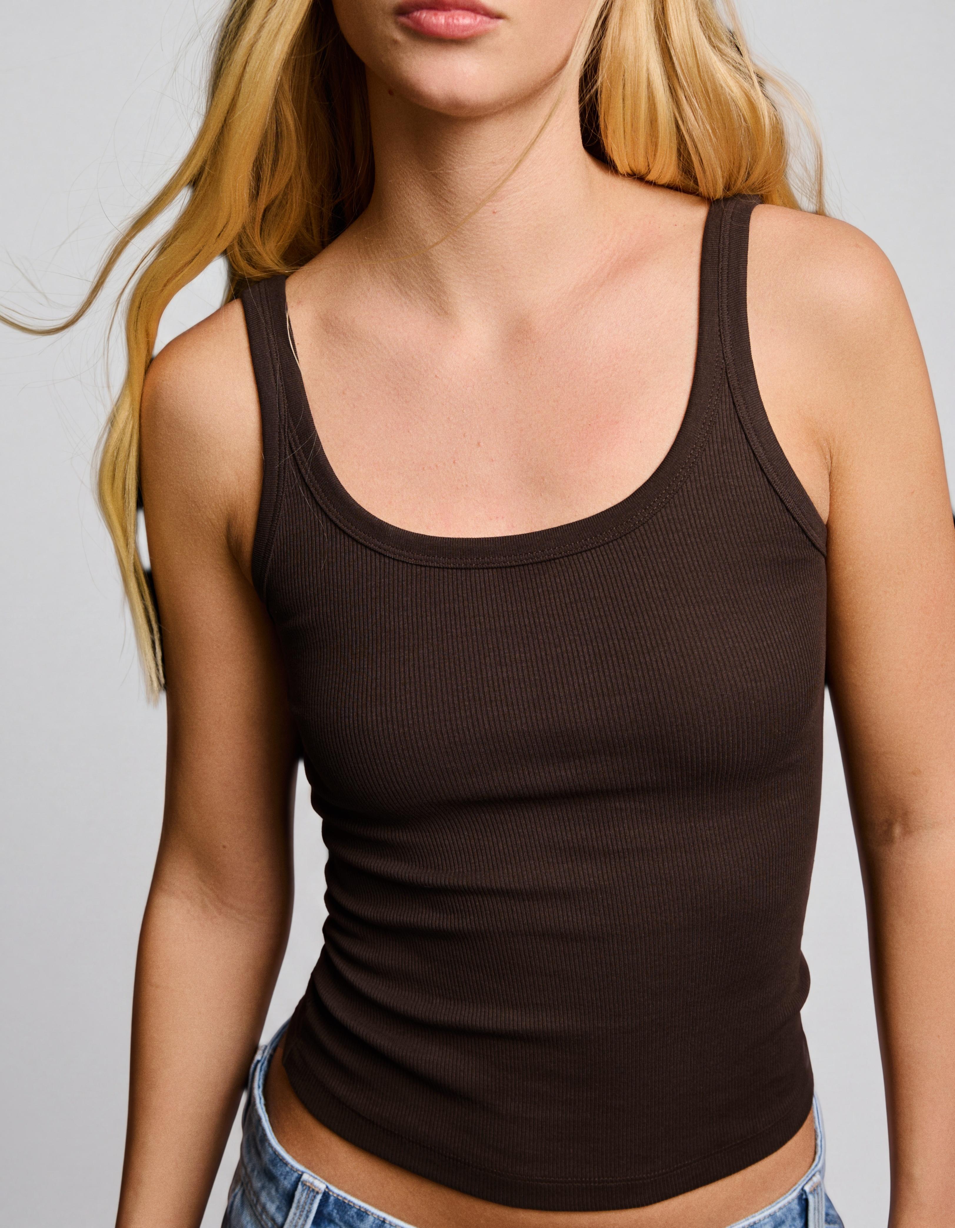 Ribbed vest top — Brown