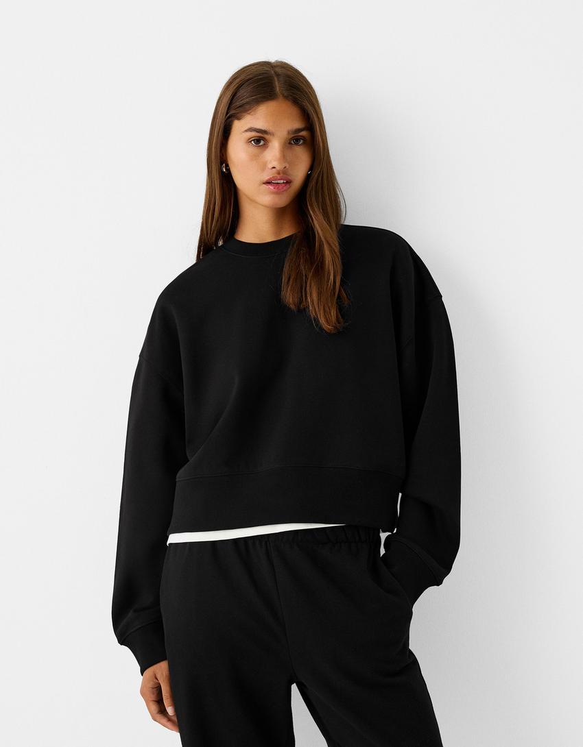Pamuklu sweatshirt ve pantolon takımı-Siyah-1