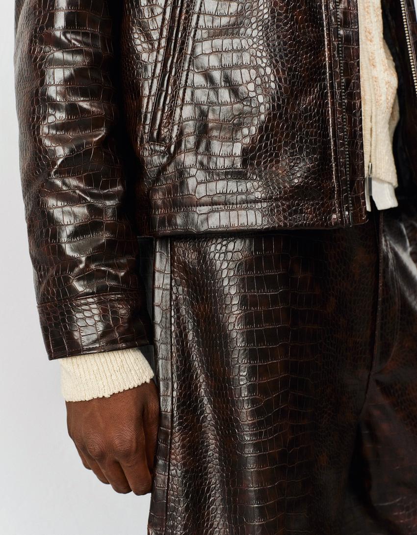 Leather effect jorts-Brown