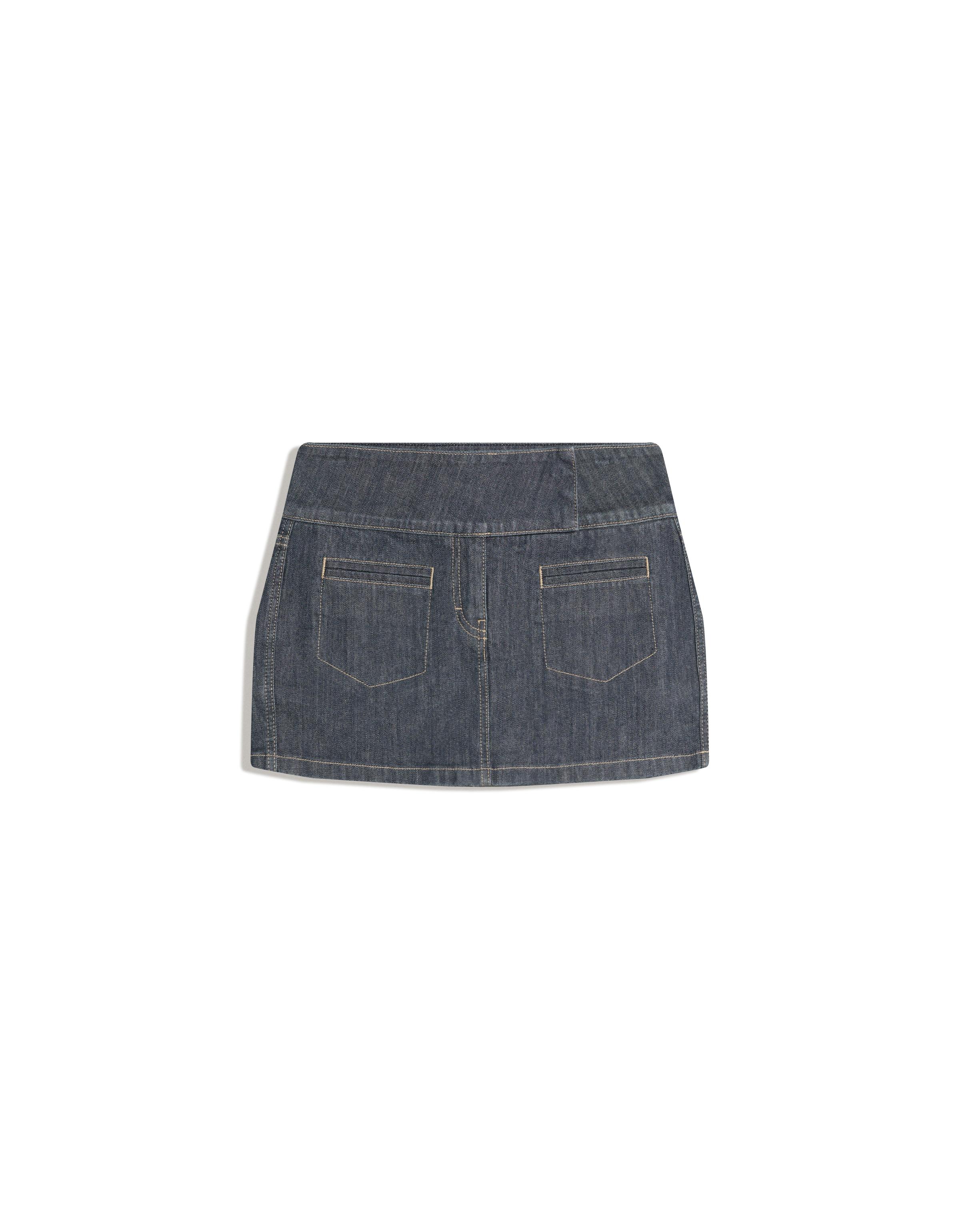 High-waist denim skort