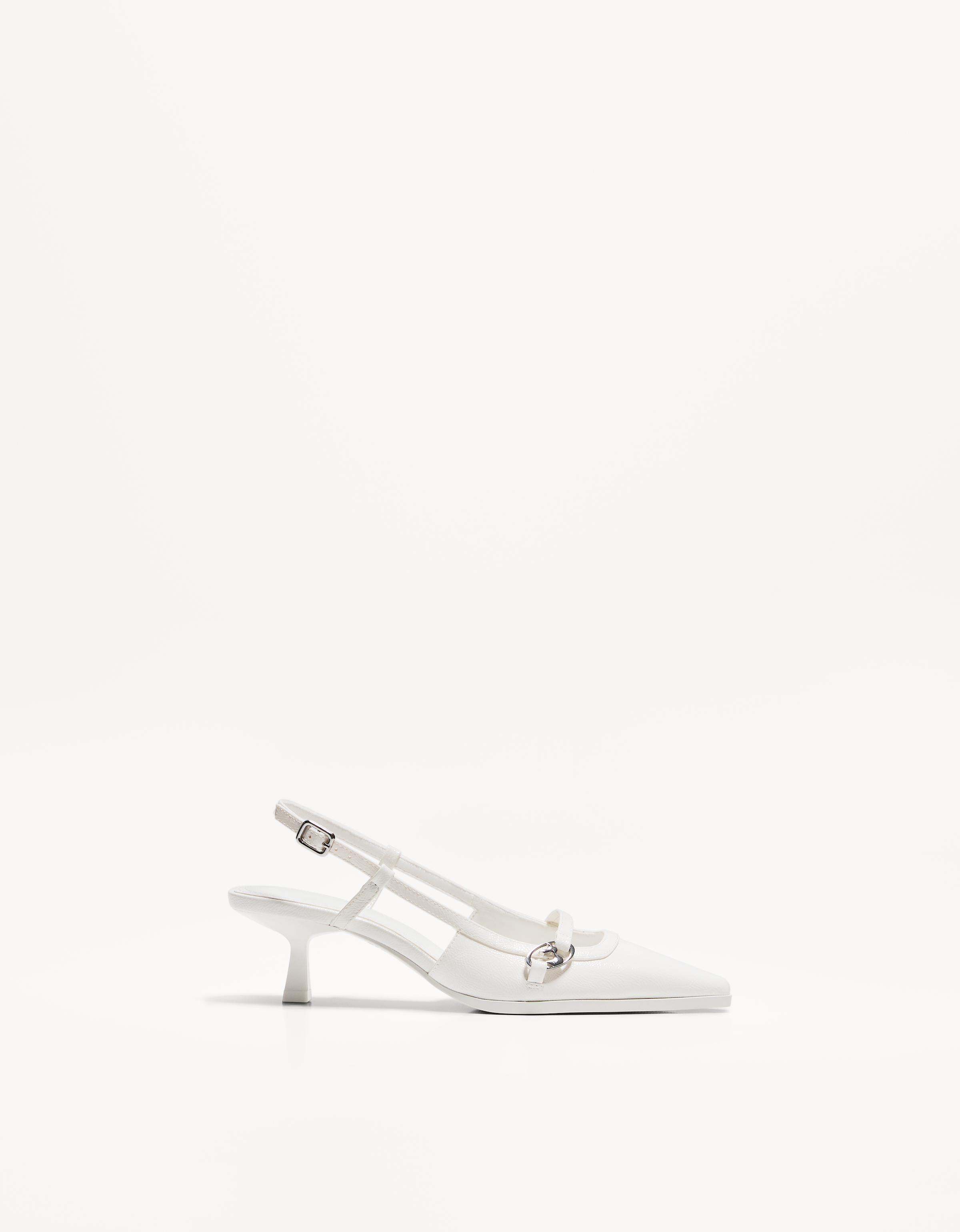 Bershka Absatzschuhe Mit Kitten-Heels Und Nieten Damen 38 Weiss