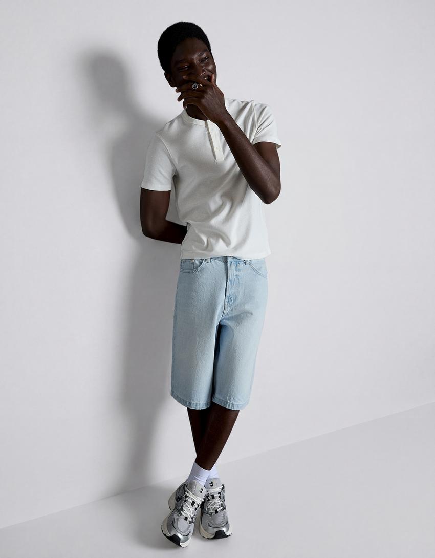 Baggy denim Bermuda shorts-Light blue