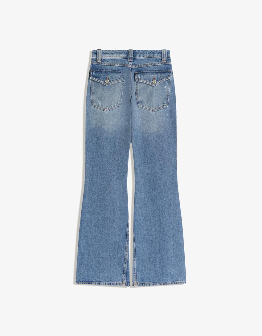Jeans baggy flare cremalleras-Azul lavado
