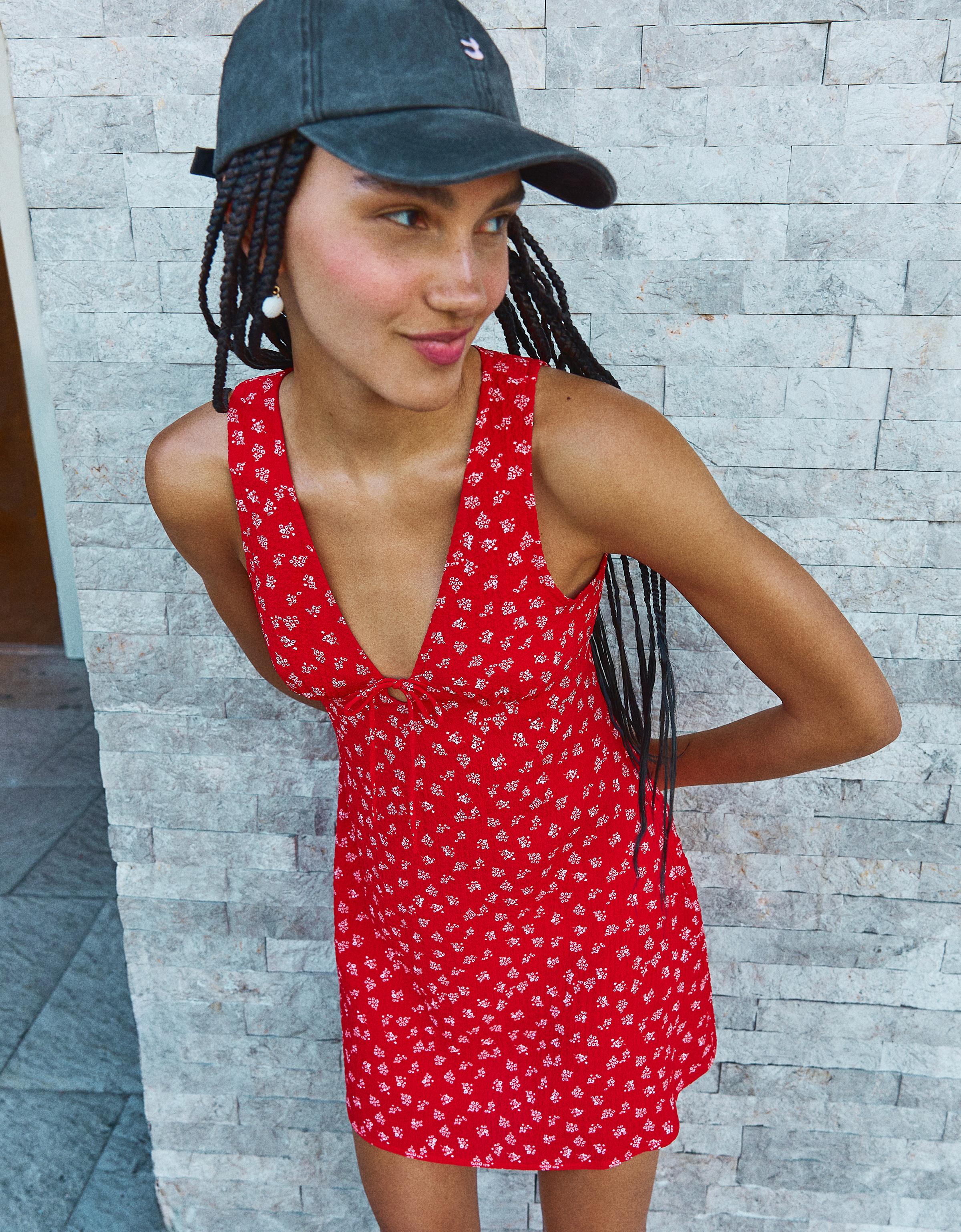 Printed waffle-knit mini dress - Dresses and Jumpsuits - BSK Printed waffle-knit mini dress - Dresses and Jumpsuits - BSK