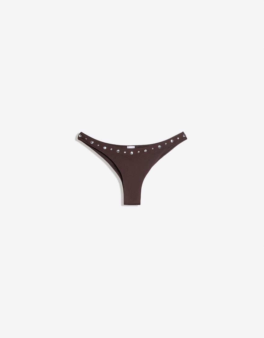 Bas de bikini tanga à clous-Marron