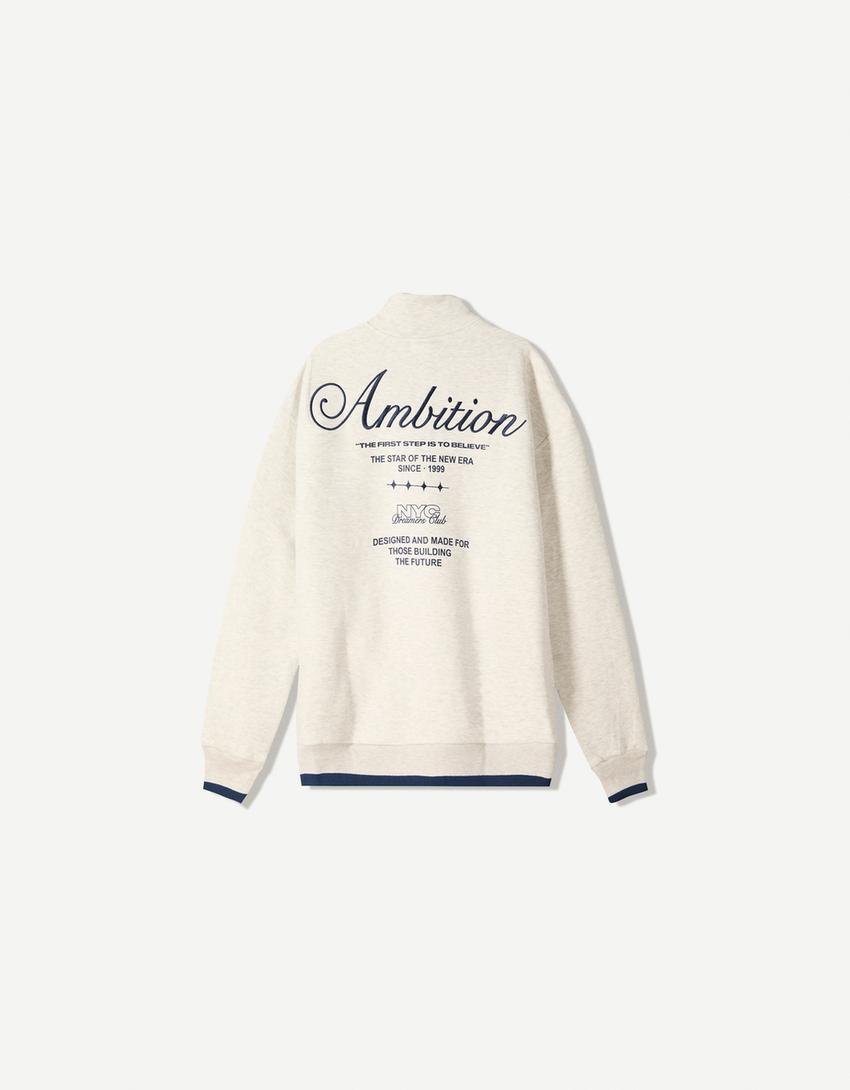 Baskılı fermuarlı sweatshirt-Gri-5