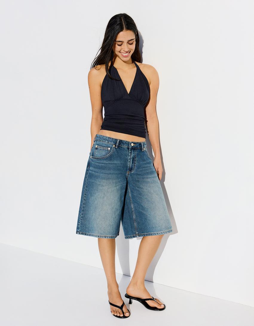 Ruched halter top-Navy