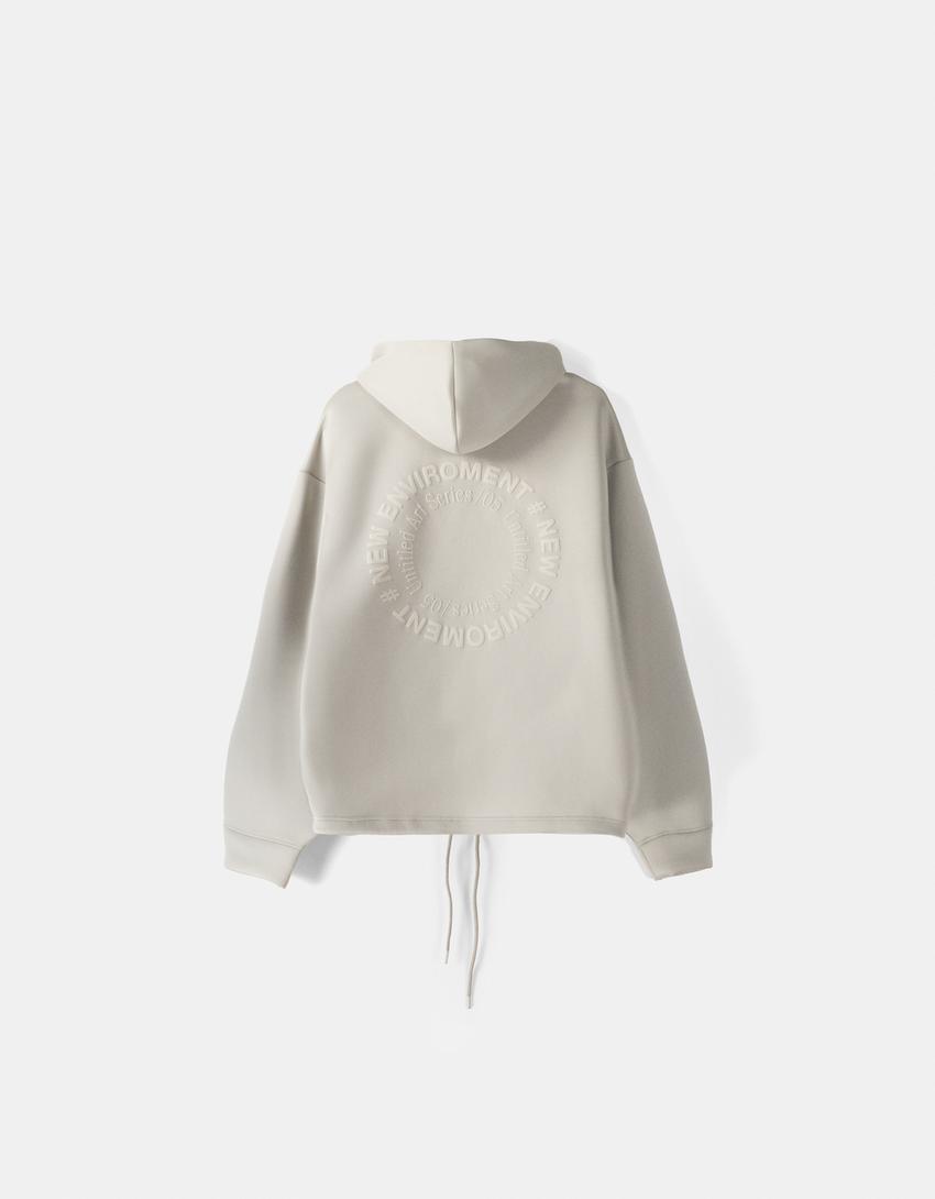 Zip-up slogan hoodie-Grey-5