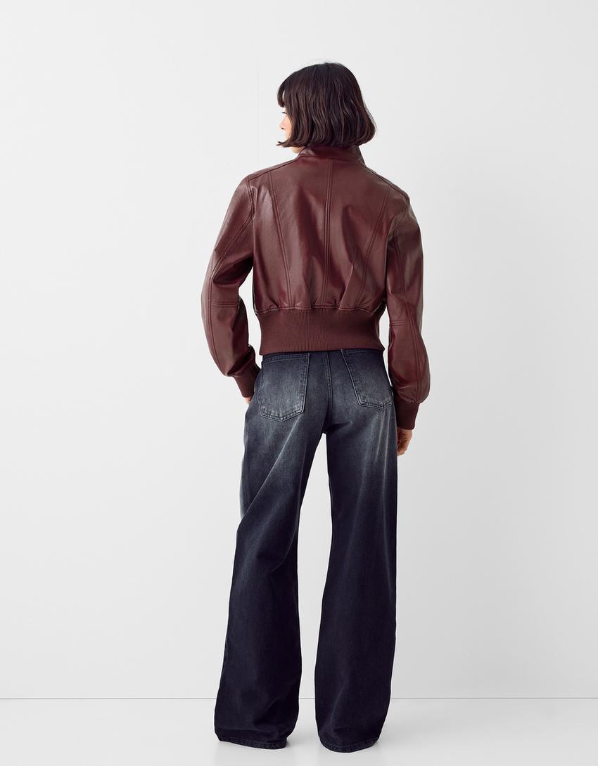Faux leather jacket-Burgundy