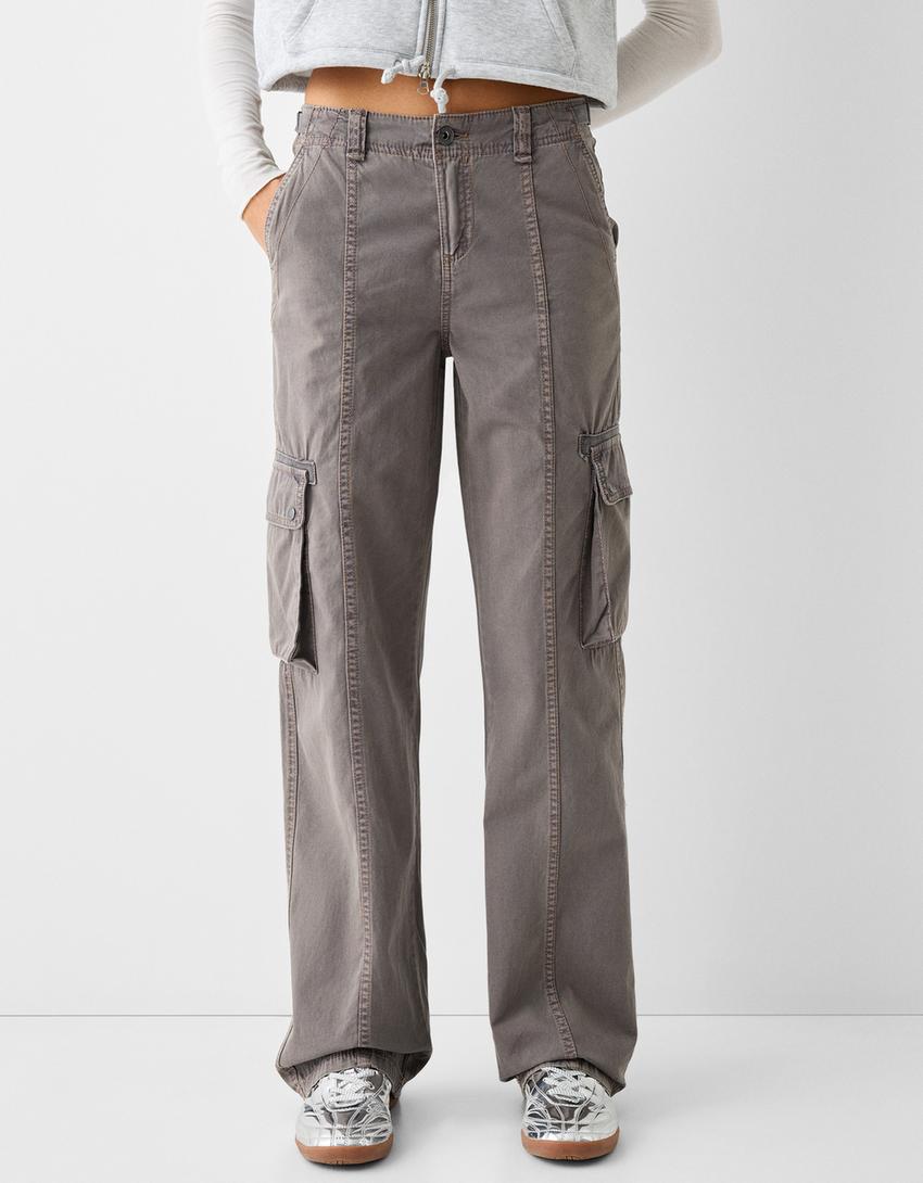 Adjustable straightfit cotton cargo pants Women Bershka