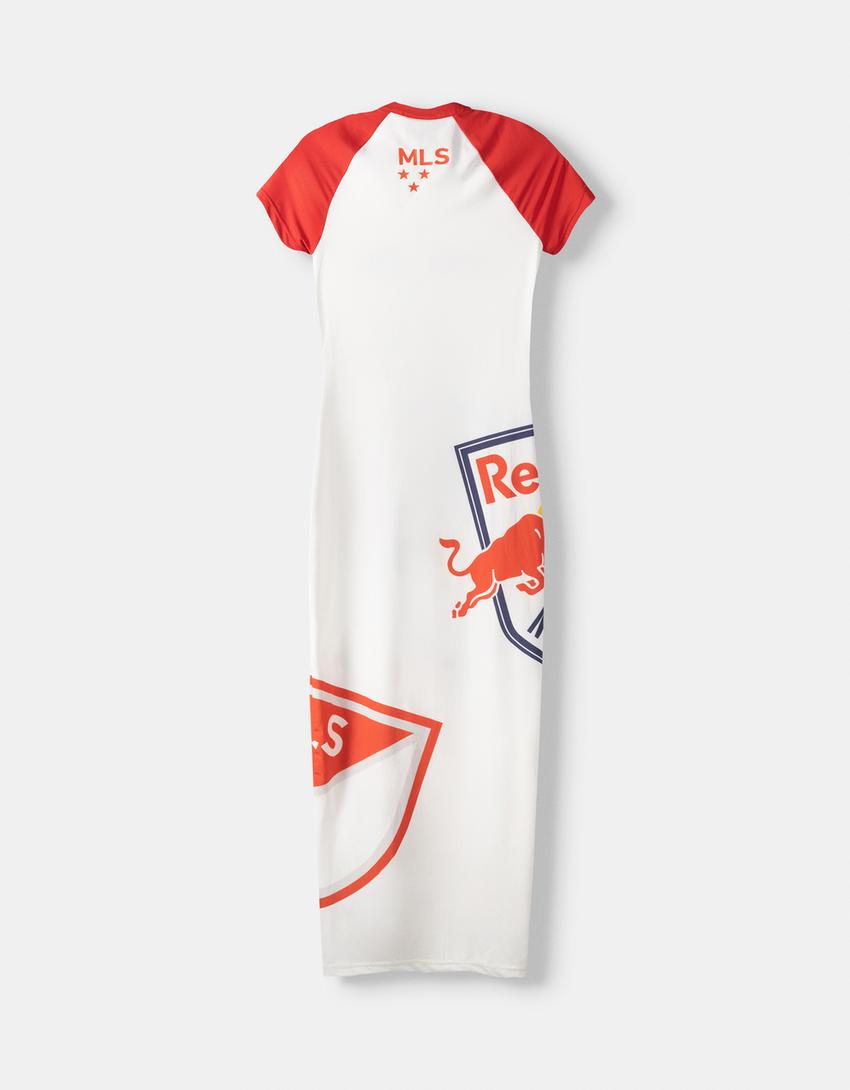 Vestido midi New York Red Bulls com fecho de correr-Gelo-7