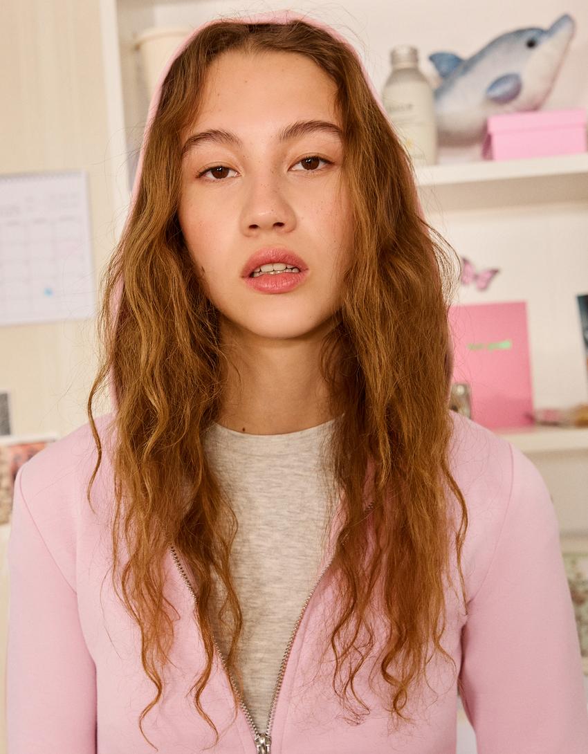 Soft zip-up modal hoodie-Grey