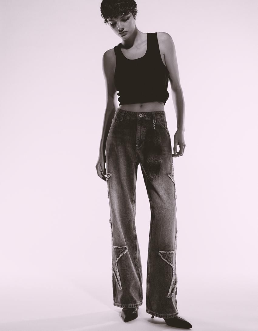 Baggy jeans with star fringing-Grey-2