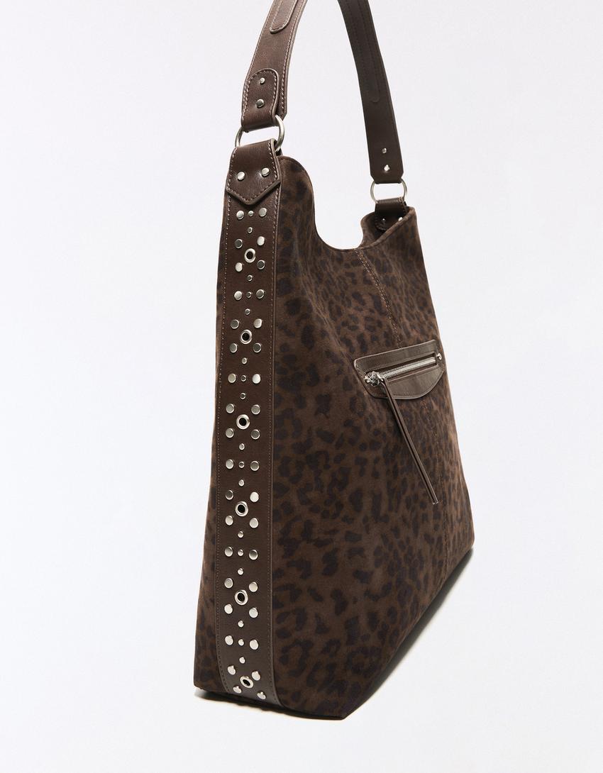 Tote Bag mit Animalprint in Wildlederoptik-Braun