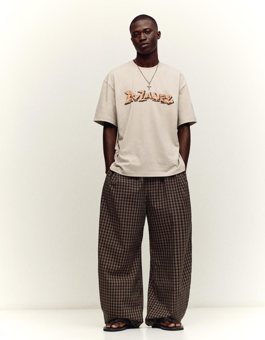 T-shirt manches courtes Boxy fit imprimé-Camel