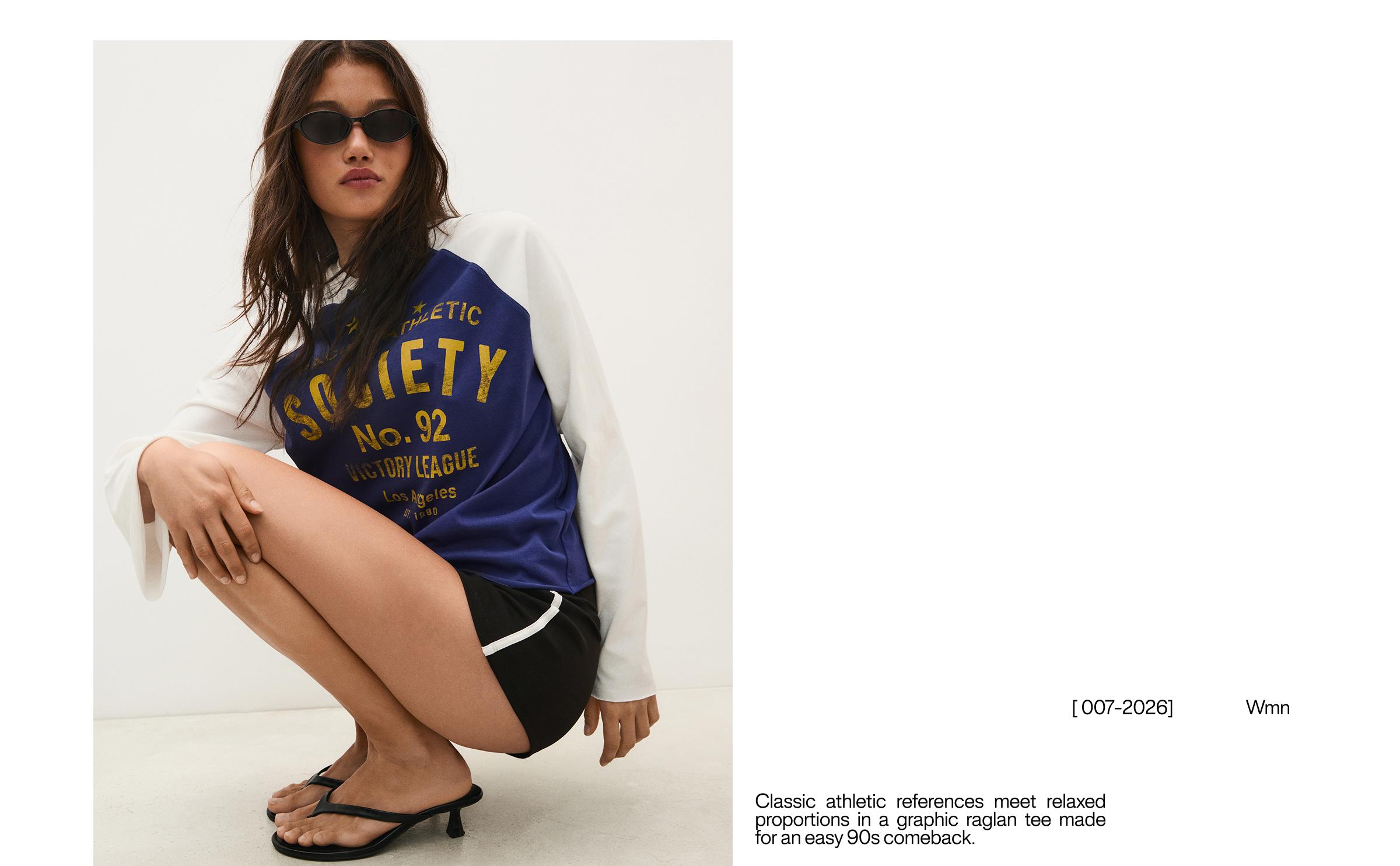 Long-sleeve contrast print raglan T-shirt — Navy