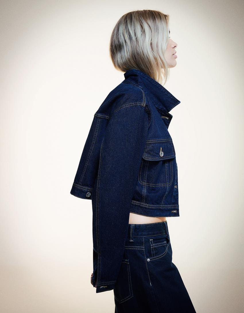 Cropped denim jacket-Navy