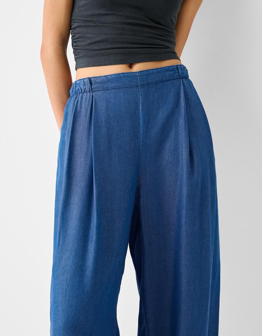 Lyocell culotte jeans-Blue-5