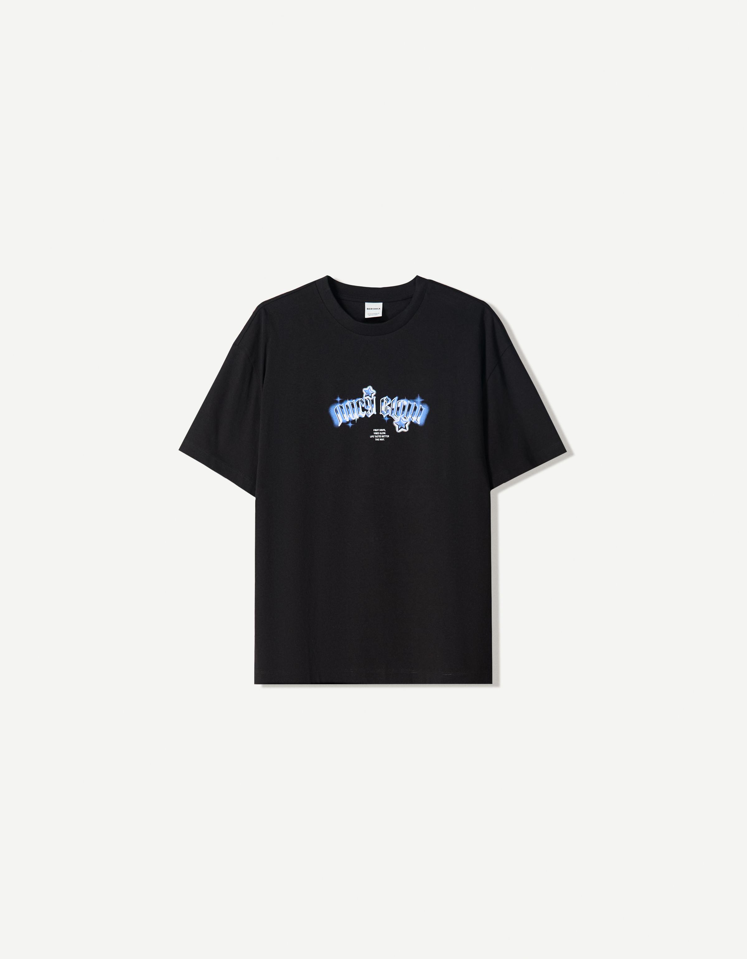 Bershka T-Shirt Mit Print Herren L Schwarz
