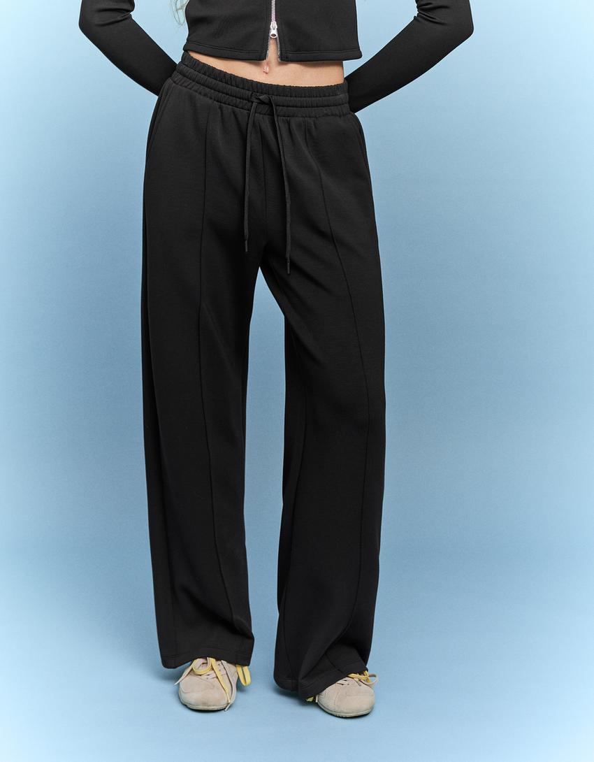 Pantalón wide leg soft touch-Negro