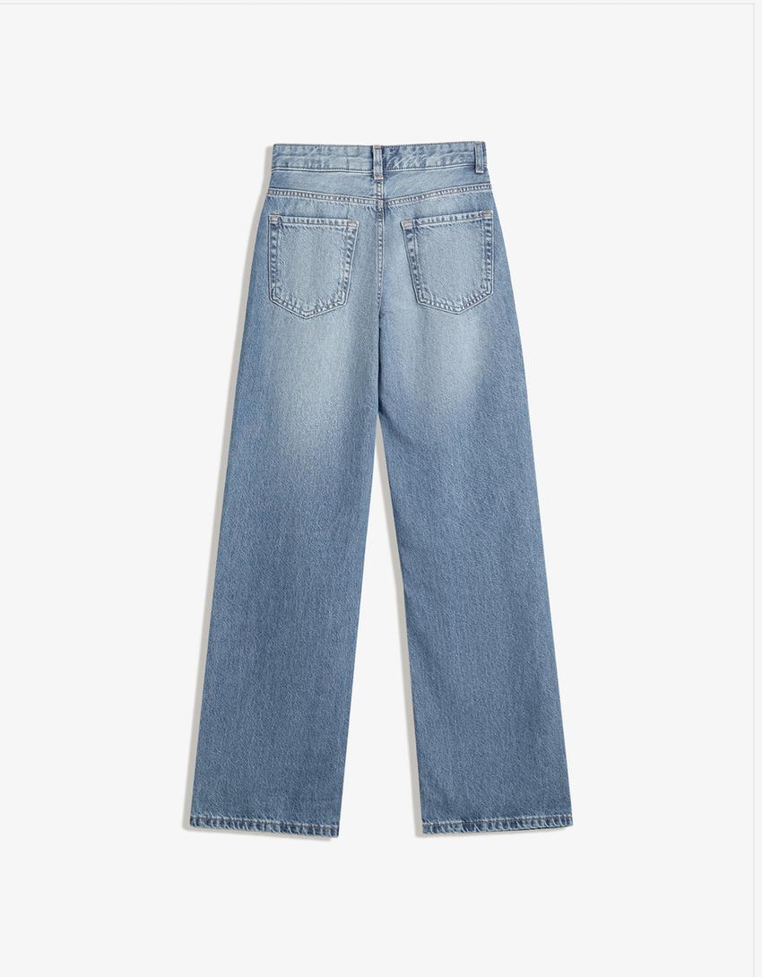 Jeans wide leg rotos-Azul lavado
